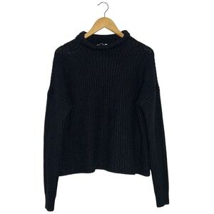 Anthropologie Turtleneck Mock Black Sweater Ribbed Chunky Knit Small